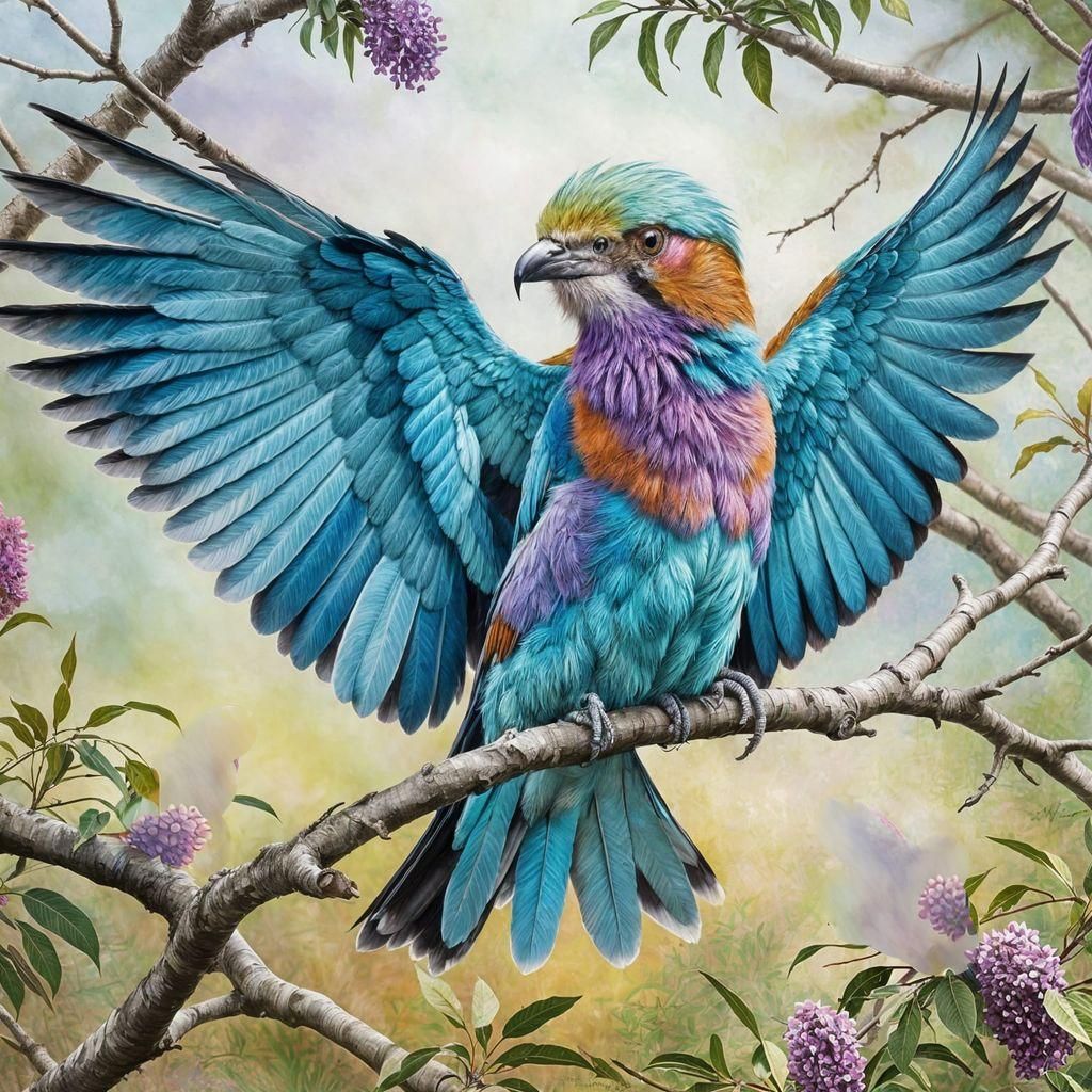 Colorful Lilac-Breasted Roller in Klimt-Inspired Airbrush Ar...