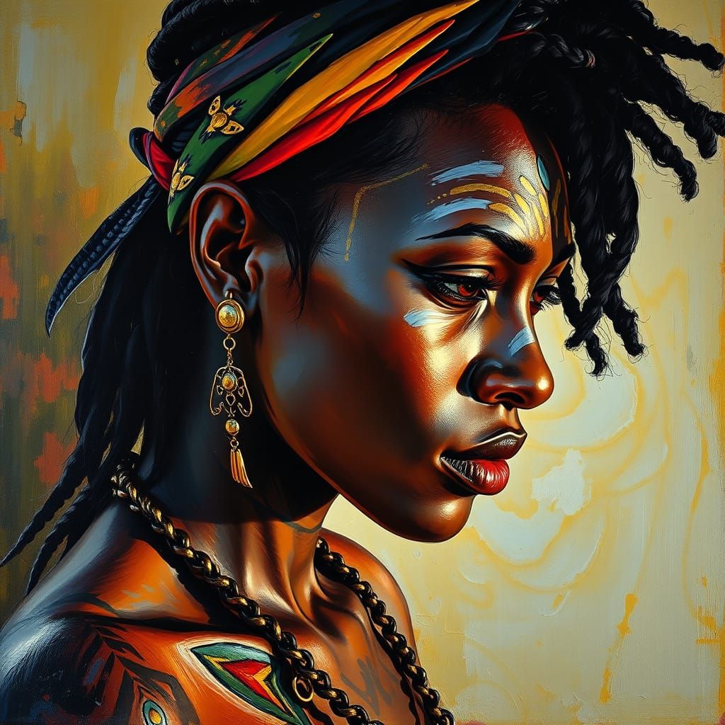 Ink-Splashed South American Beauty in Fauvist Oil Painting