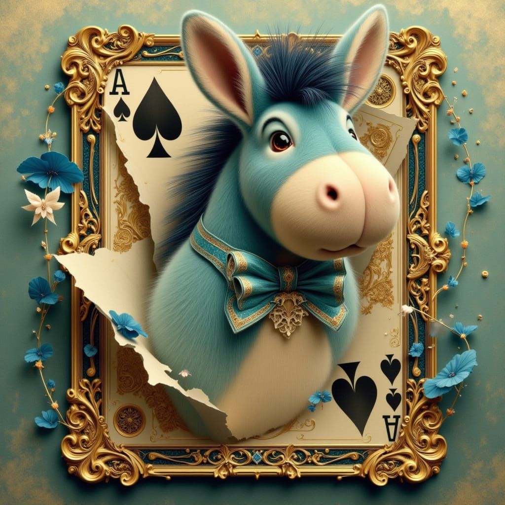 Eeyore Emerges from Antique Playing Card