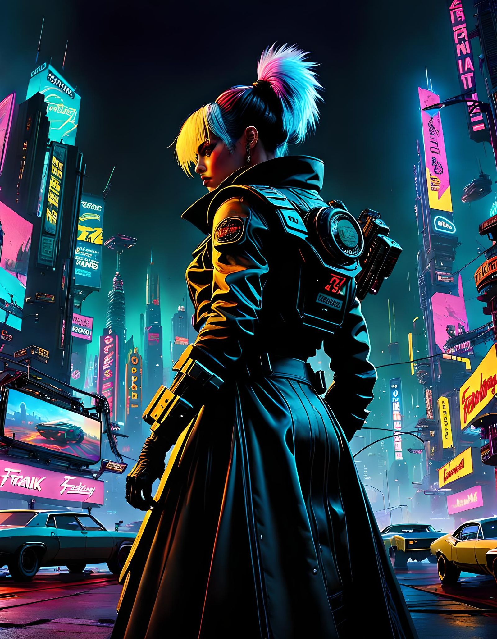 Cyberpunk Neon Cityscape in Comic Book Style