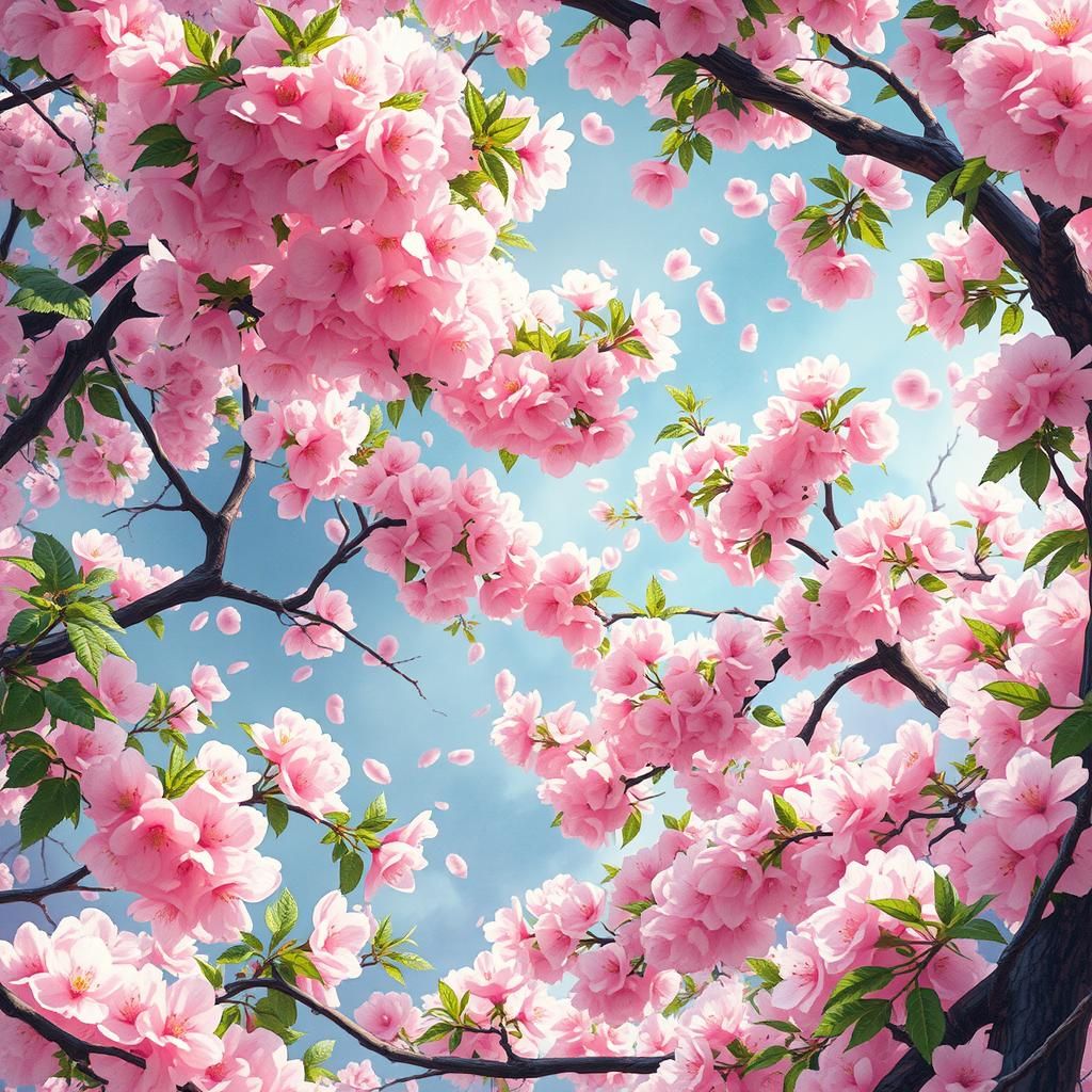 Vibrant Cherry Blossoms in Japanese Watercolor Style