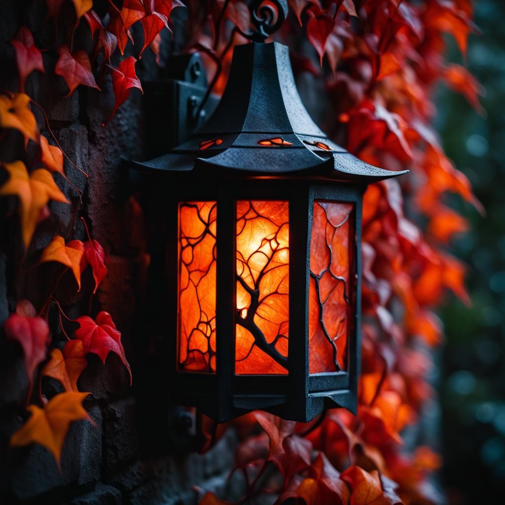 Halloween Lantern with Red and Orange Ivy