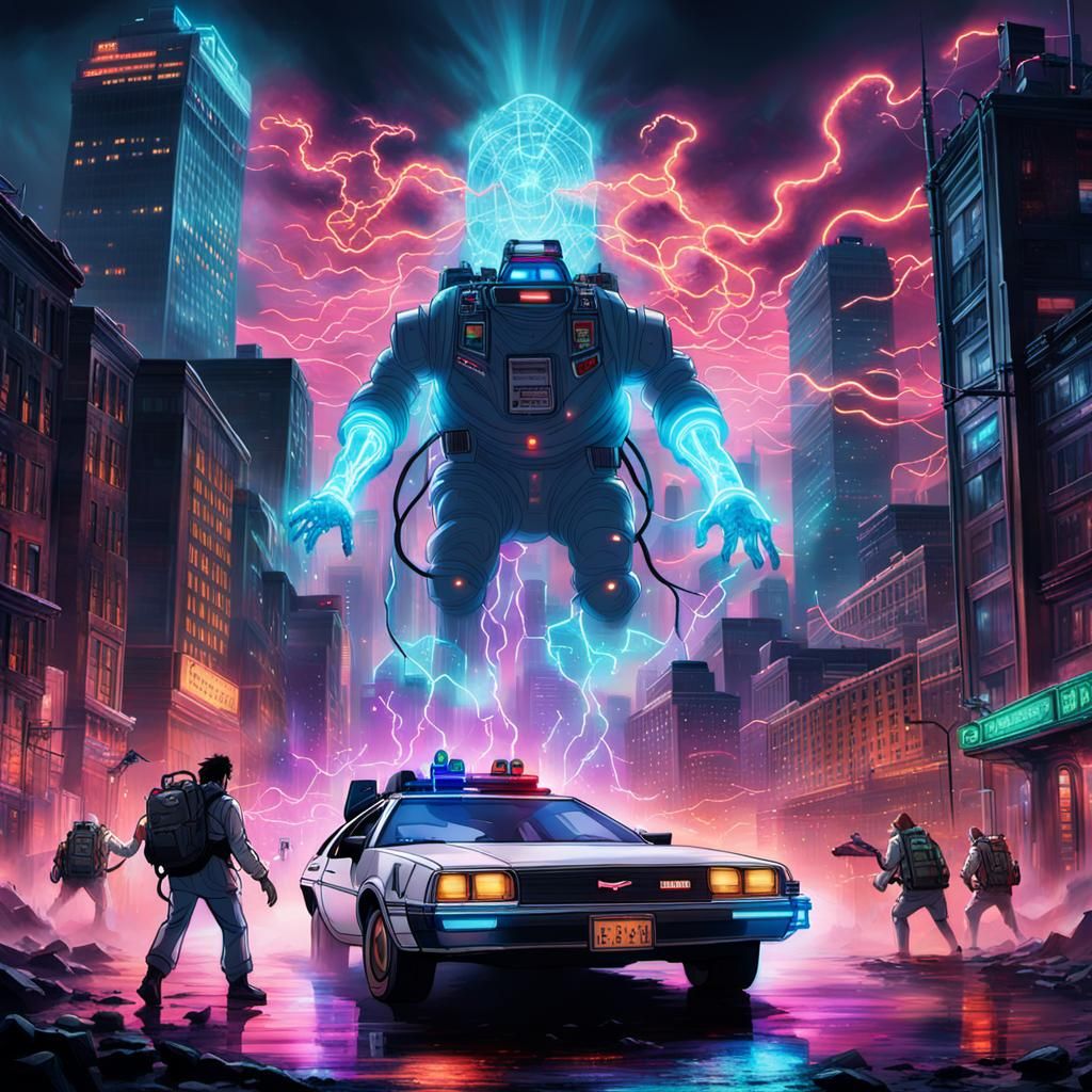 Ghostbusters Fight Time-Traveling Ghost in Sci-Fi Art