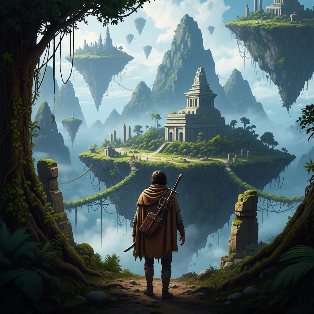 Adventurer Explores Ancient Floating Islands in Gritty Reali...