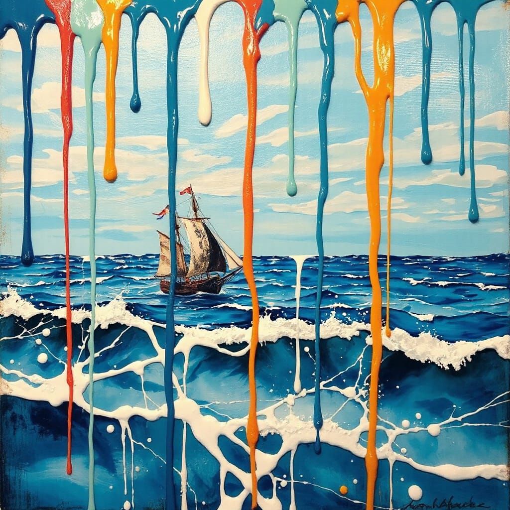 Surreal Ocean Dripping Paint Art in Vibrant Colors