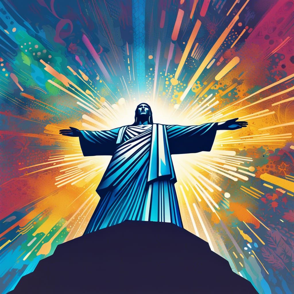 Christ the Redeemer in Futuristic Splash Art Style