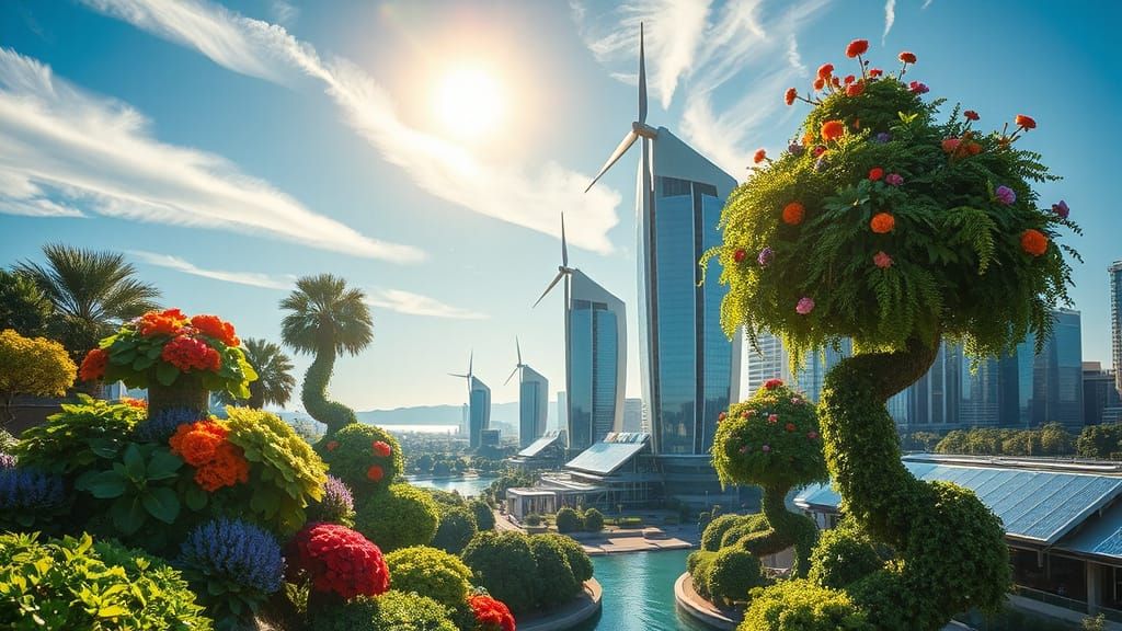 Solarpunk Utopia: Hanging Gardens and Sustainable Cityscape