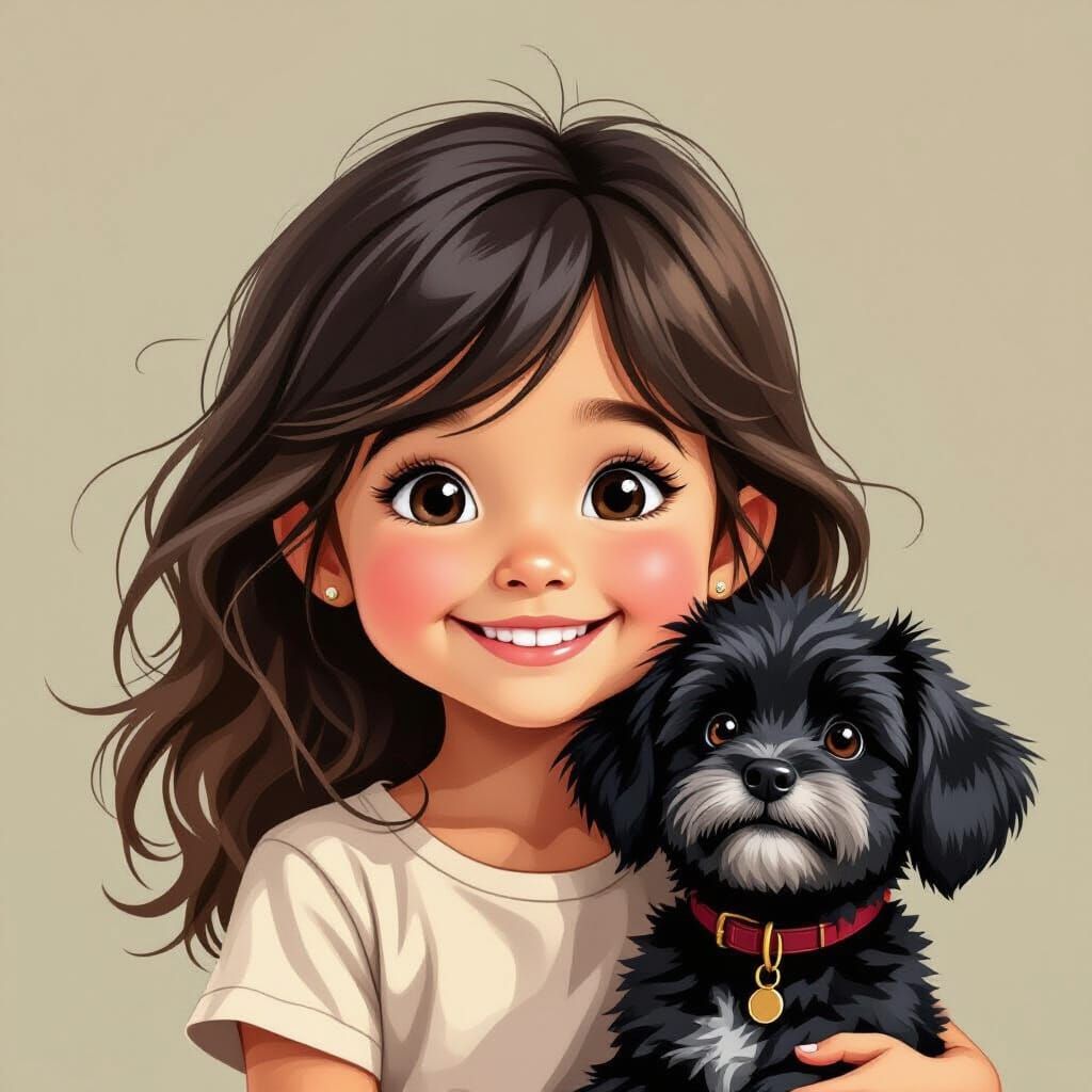 Joyful Girl and Black Dog by Alfredo Soderguit