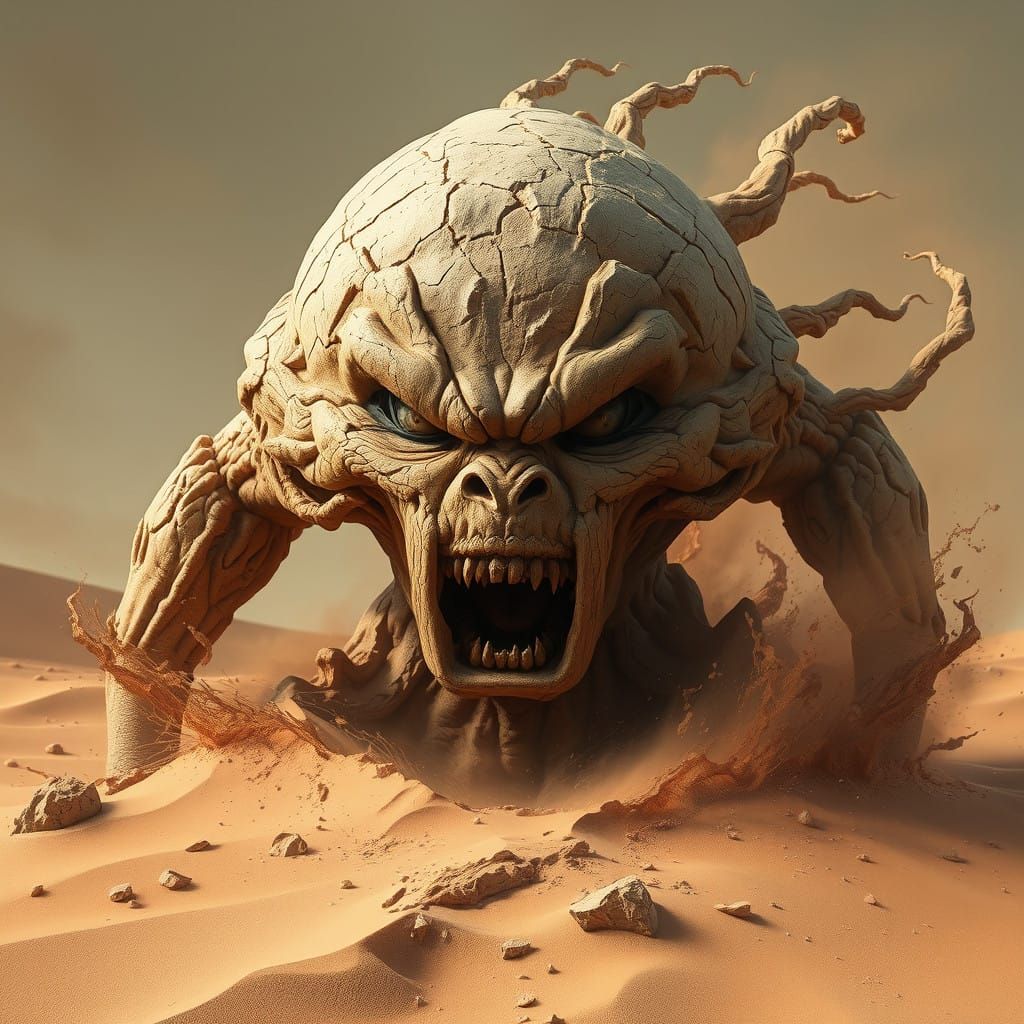 Clay Apocalypse Golem Unleashed in the Desert Dust