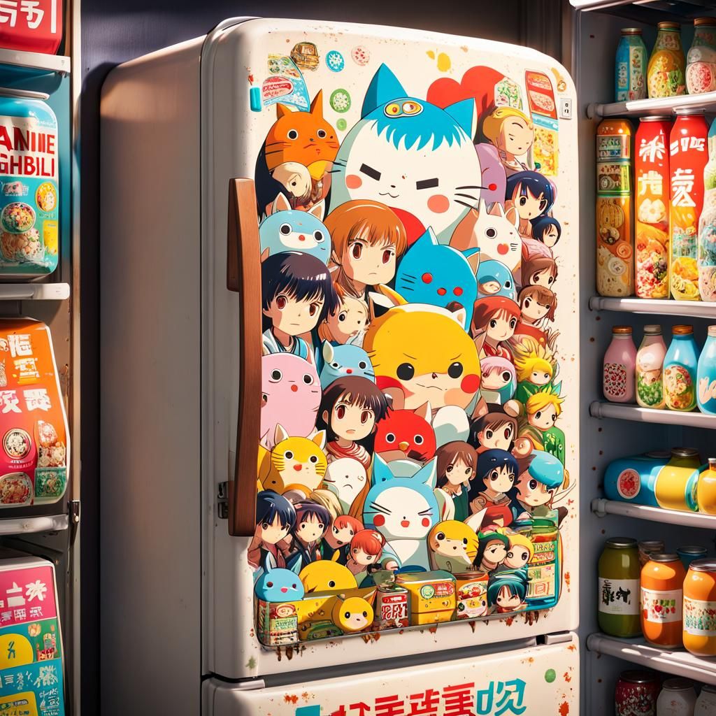 Anime Fridge with Retro Japanese Decals
