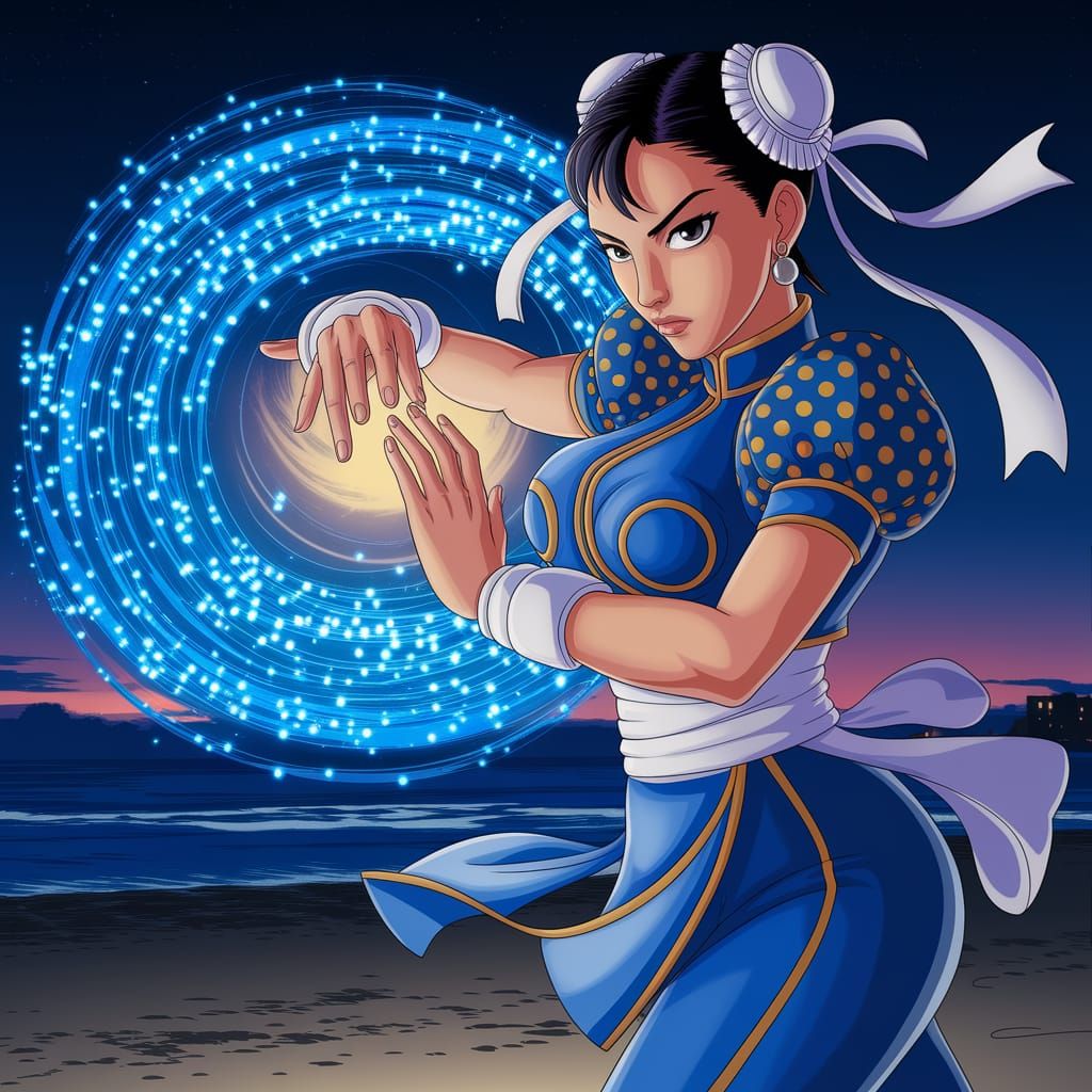 Chun-Li Unleashing Polka Dot Kikoken, Anime Style