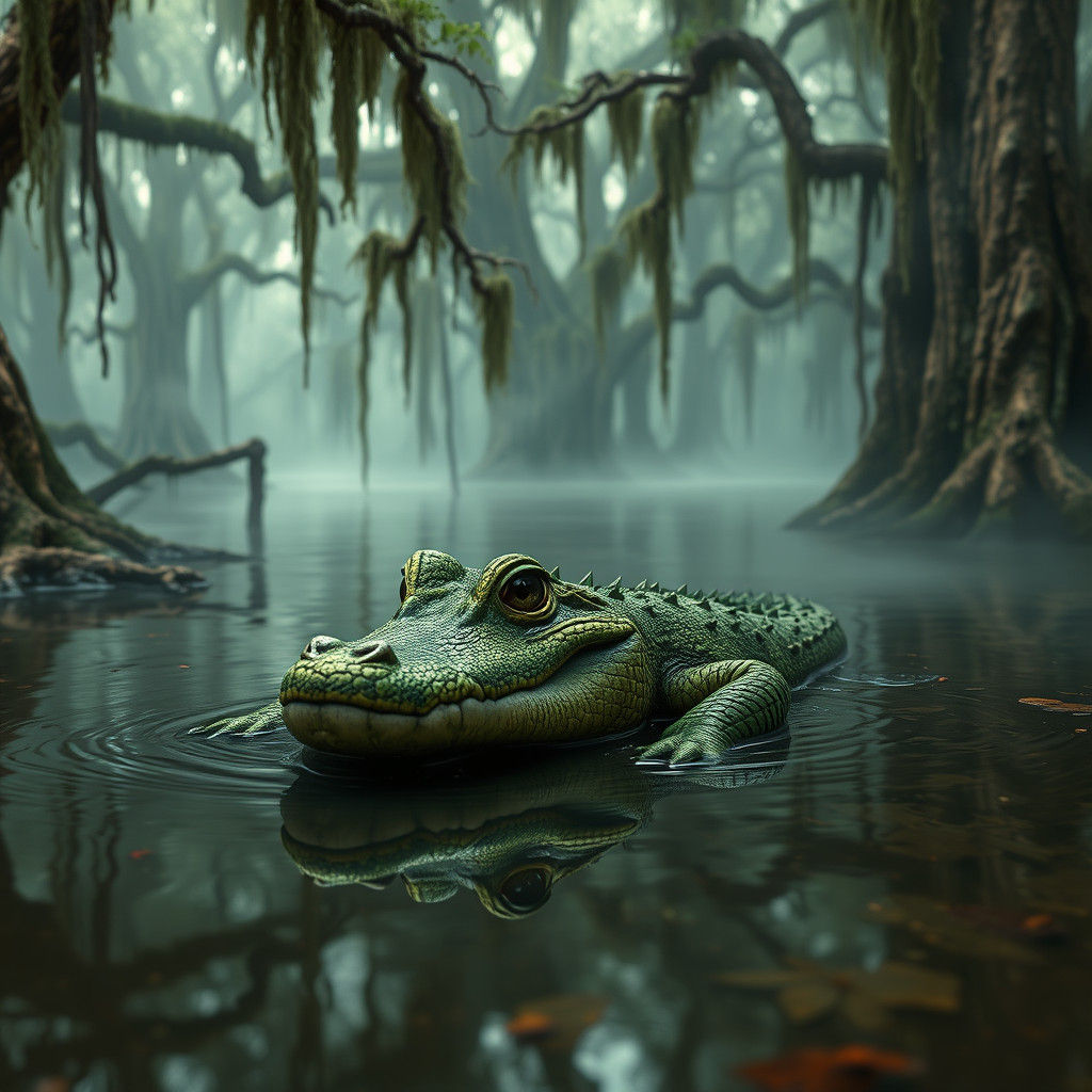 Baby Alligator in Murky Swamp: Matte Painting