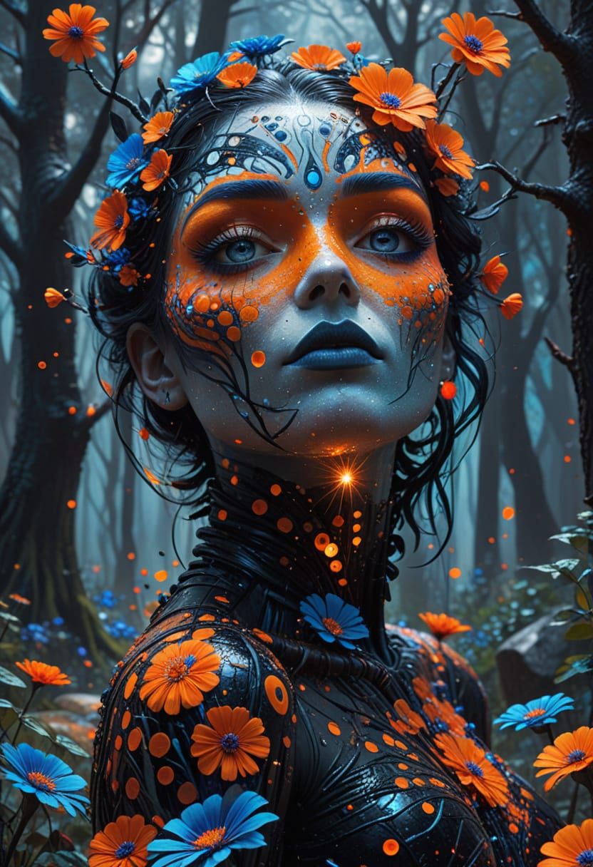 Surreal Popart Forest Scene in Vibrant Oil Painting Style