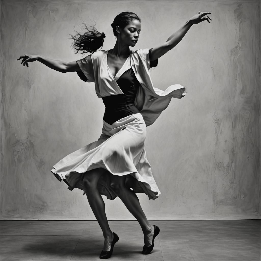 Monochrome Photo of a Dancing Woman in Hyperrealism