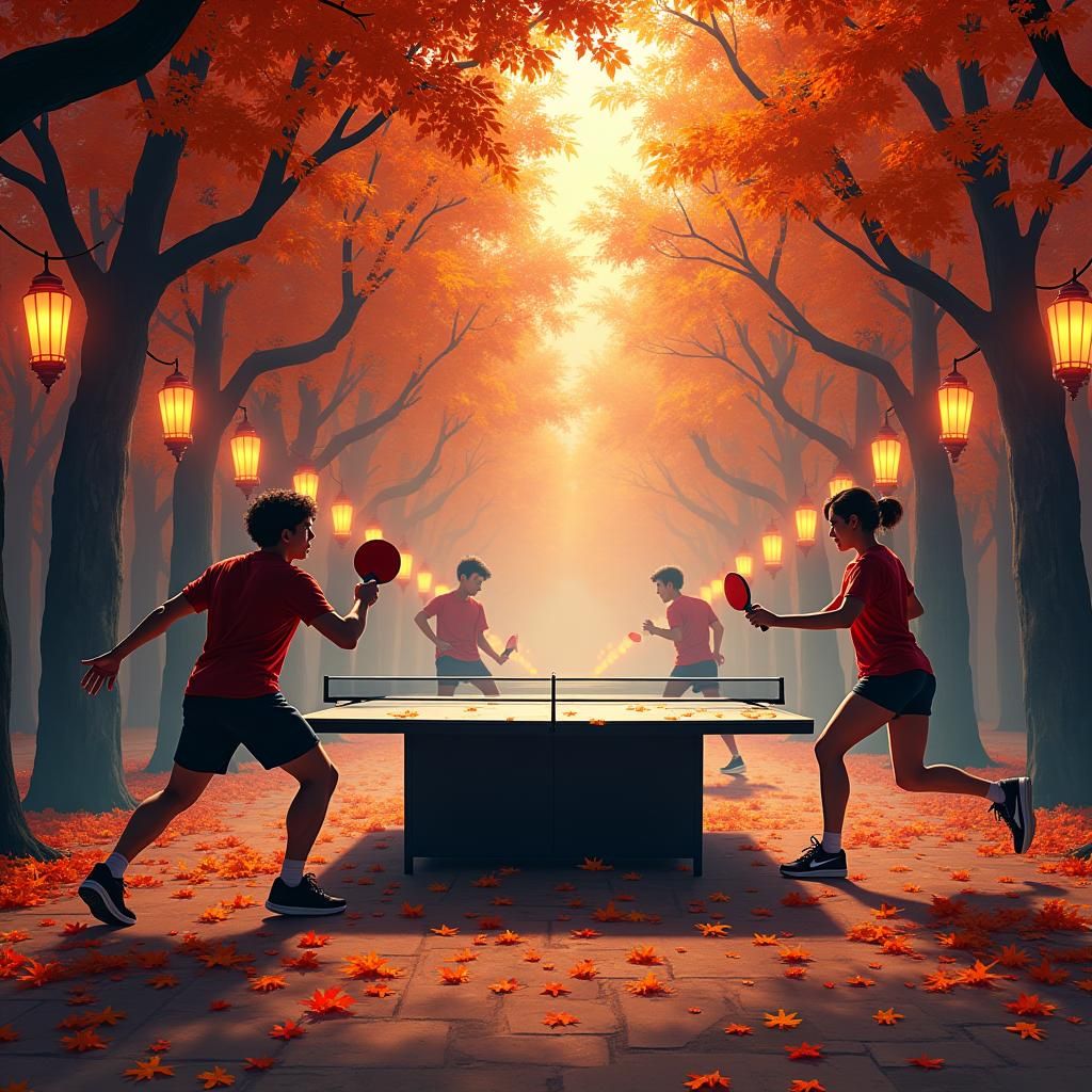 Vibrant Table Tennis Course Amidst Autumn Foliage