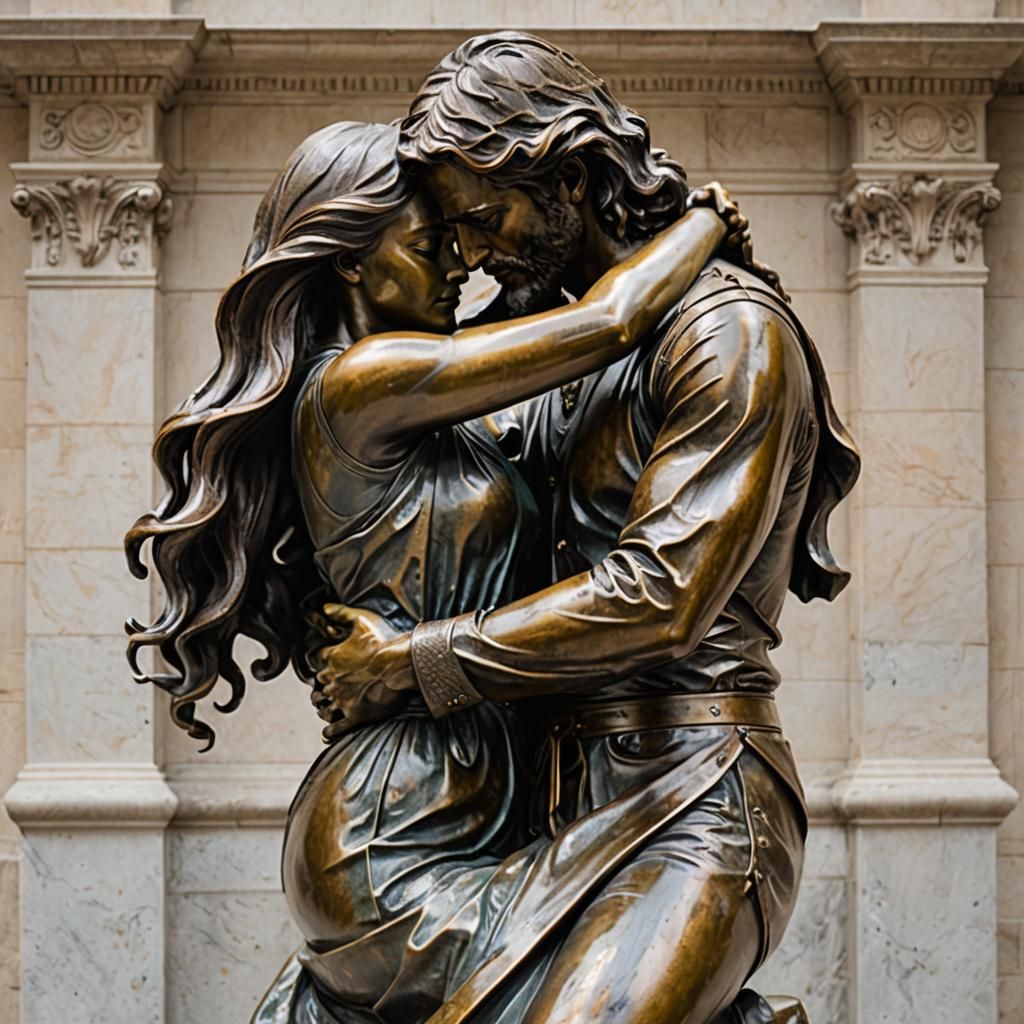 Bronze Statue: A Couple's Embrace