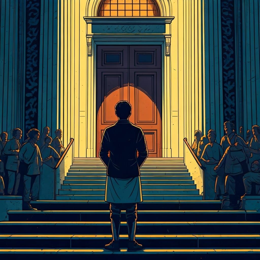 Determined Leader Inspires Hopeful Crowd in Vibrant Art Deco...