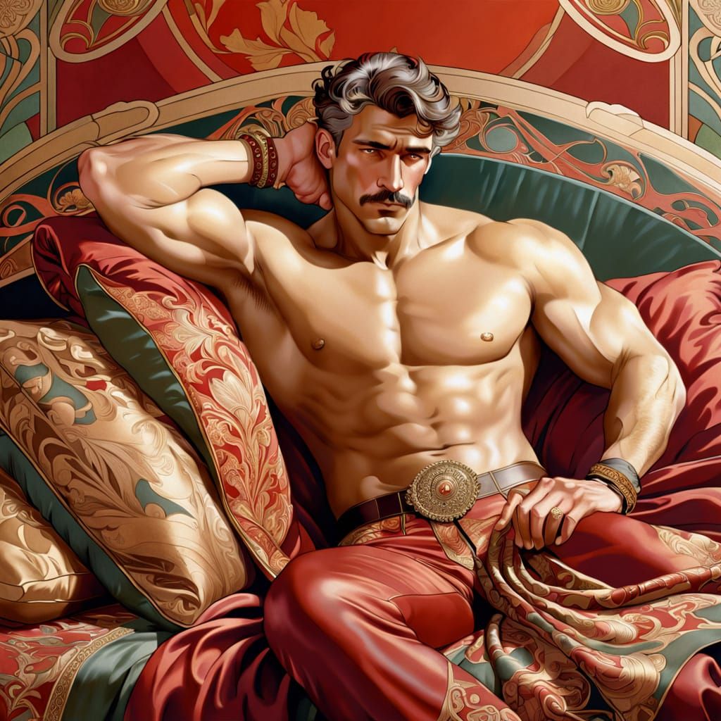 Elegant Italian Gentleman in Alphonse Mucha Style