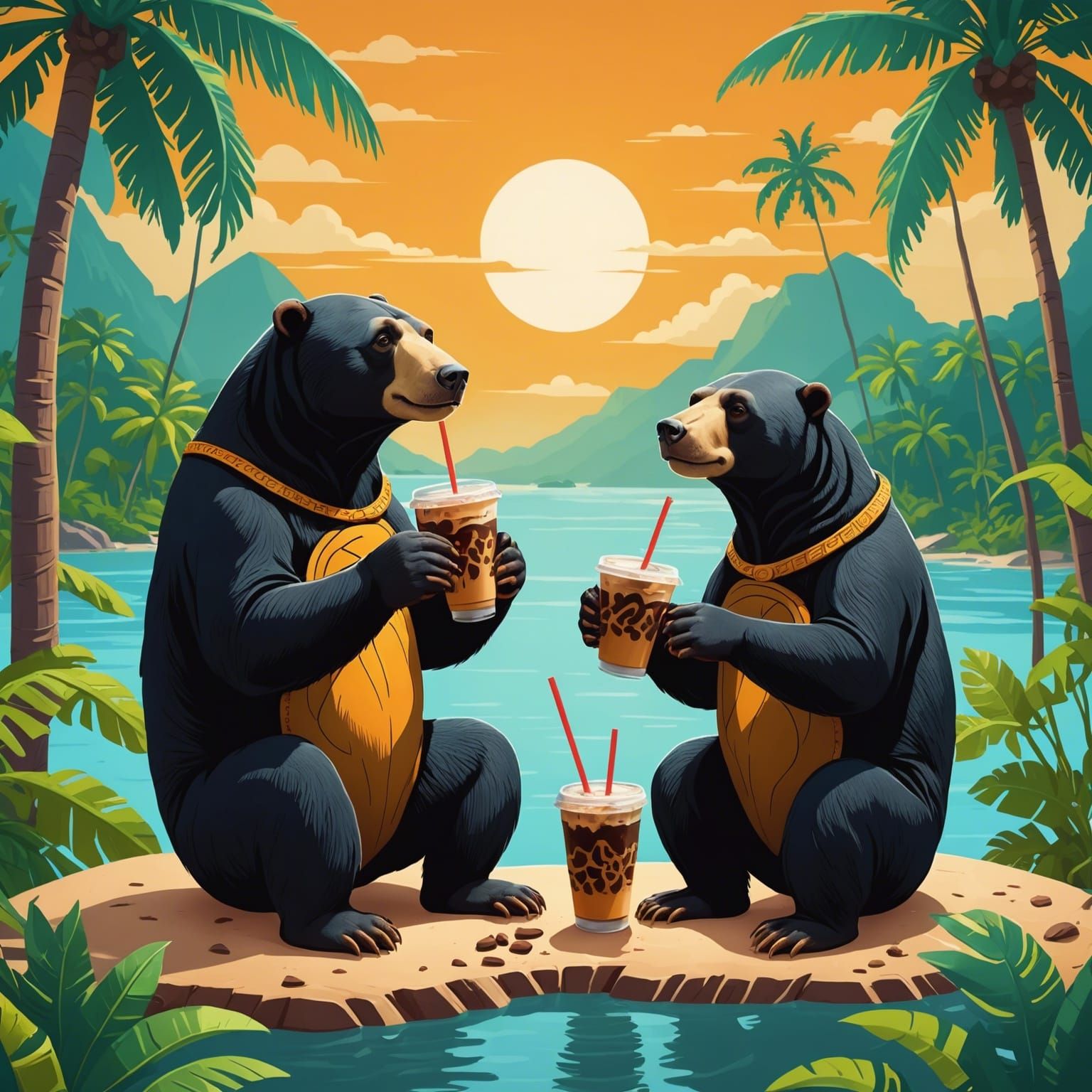 Sun Bears' Iced Coffee Break on Mystical Island