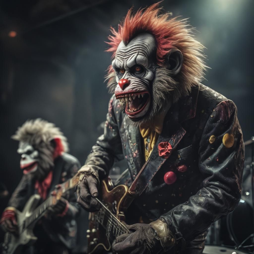 Hyperrealistic Zombie Monkey Clown Rock and Roll Band