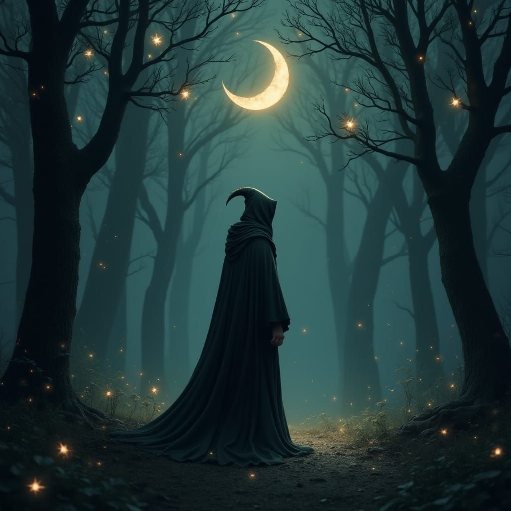 Mystical Hermit in Starry Forest