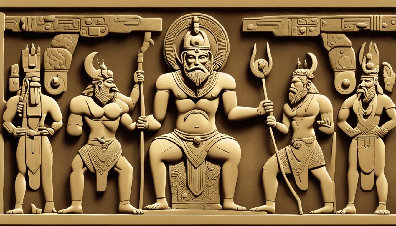 Gilgamesh, Enkidu, and Humbaba Posed