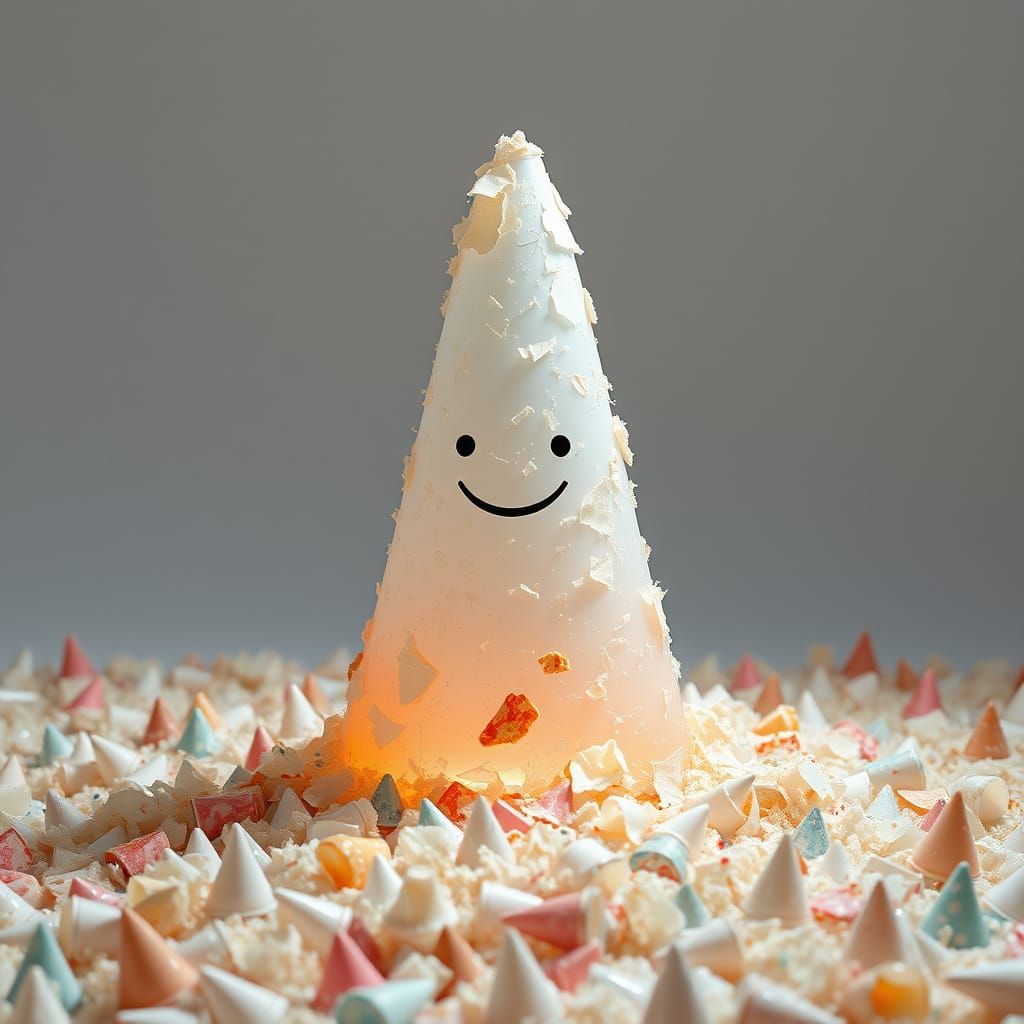 Melting Polyethylene Cone Diorama with Face