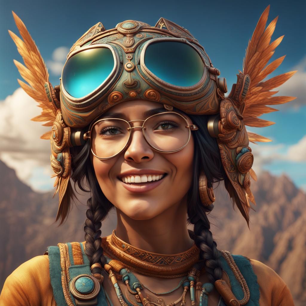 Happy Inca Aviator in Detailed Digital Painting