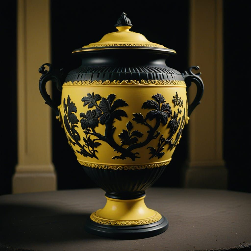 A Cinematic Jasperware Urn in Warm, Muted Tones