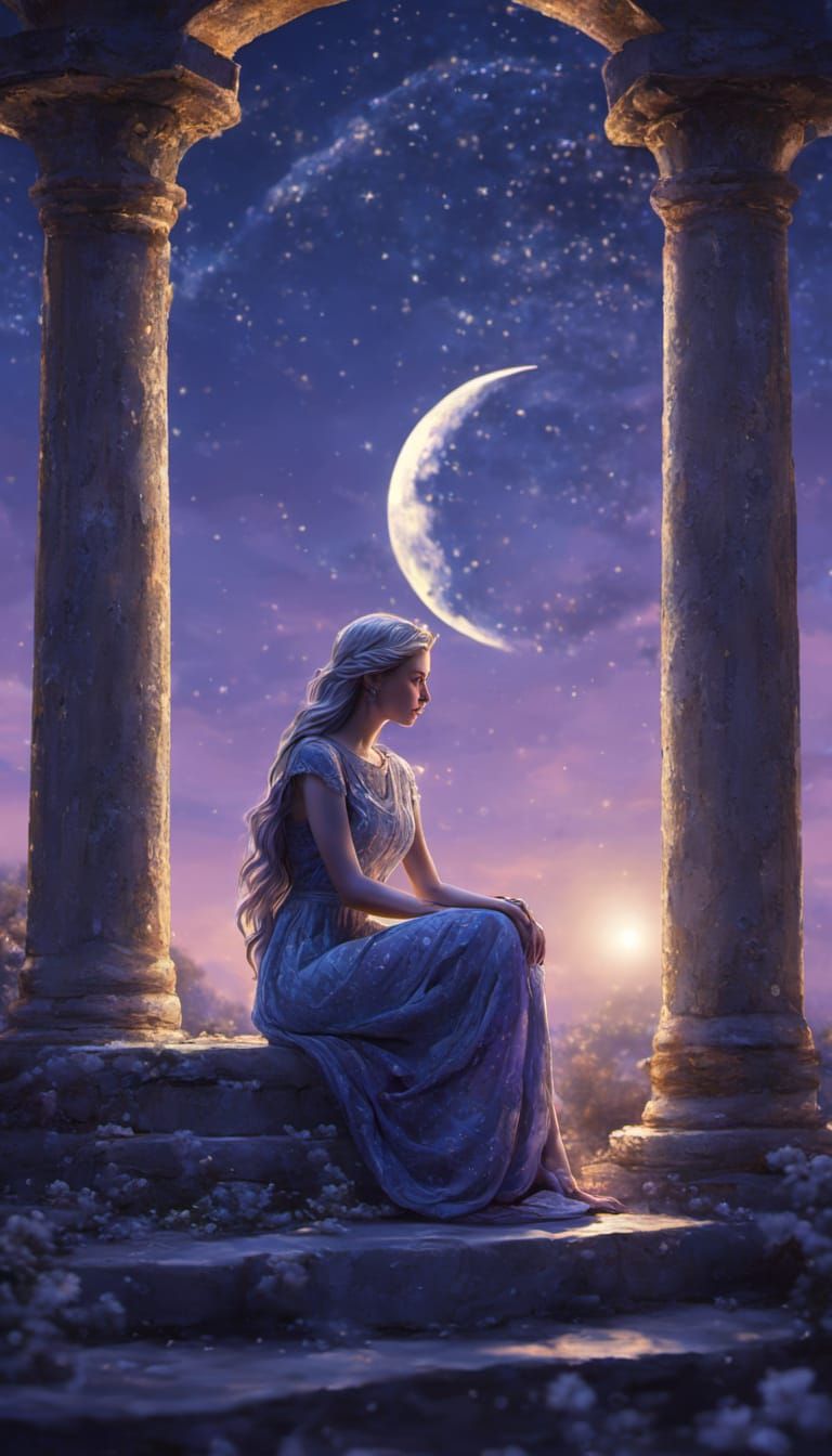 Mystical Moon Priestess in Van Gogh Style