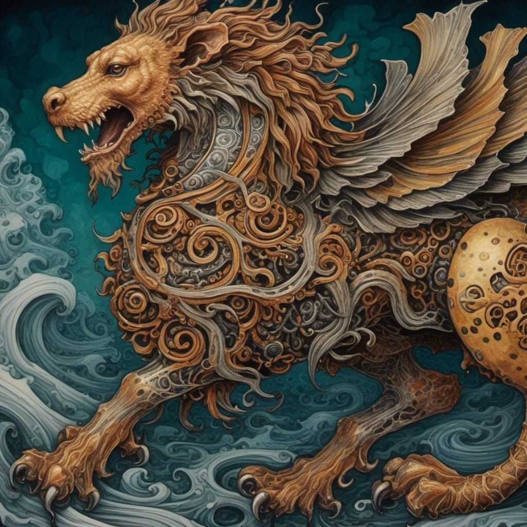 Medieval Chimera Close-Up in Boris Vallejo Style
