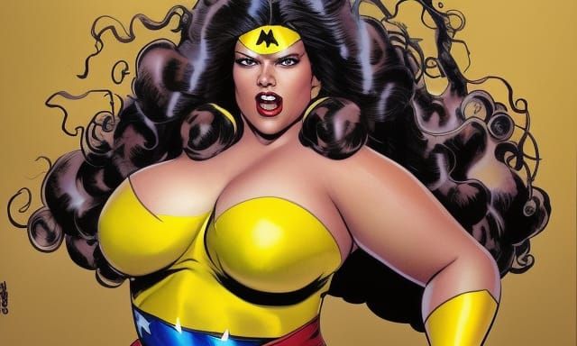 Voluptuous Superhero in Action, Watercolor Comic Art