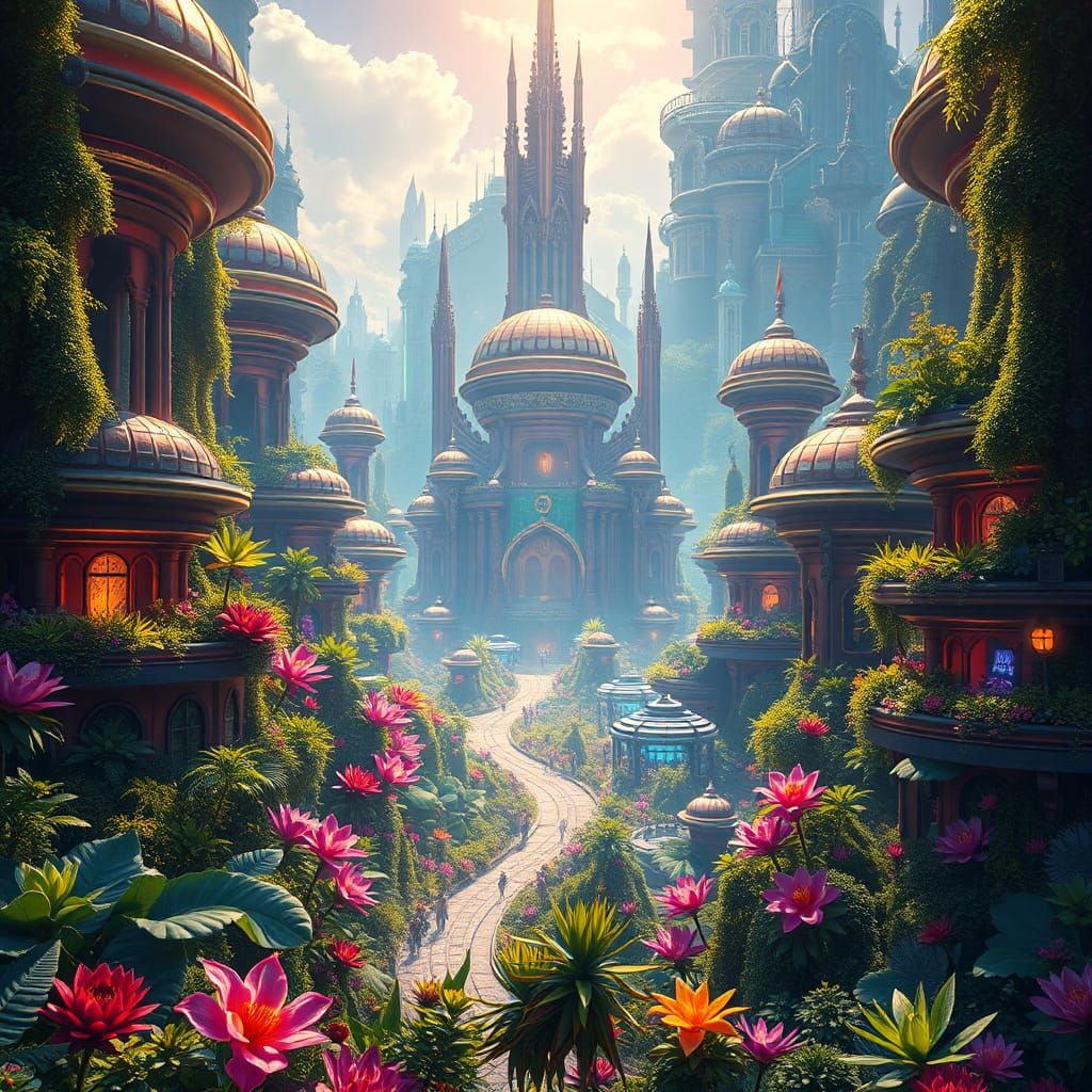 Futuristic Utopia: A Matte Painting in High-Fantasy Style
