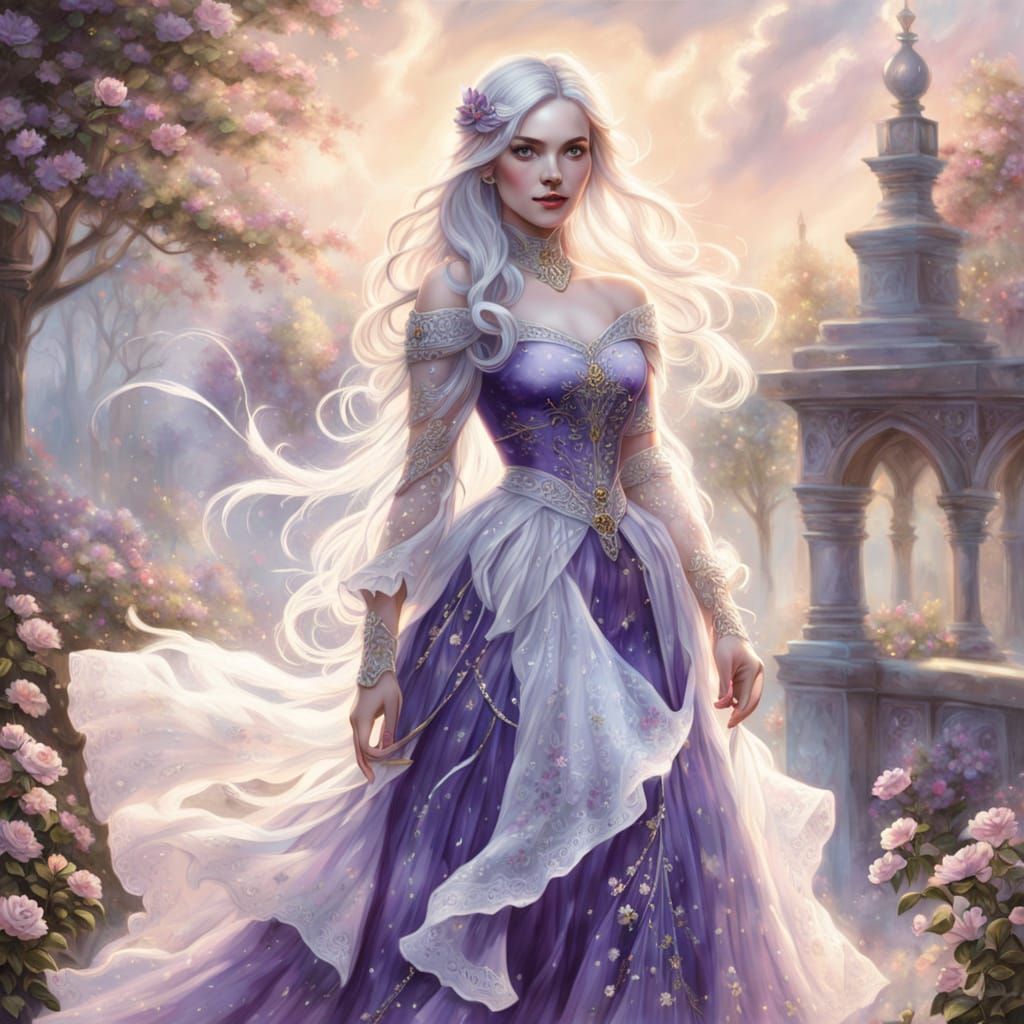 Fantasy Girl on Dreamy Hill in Ethereal Style