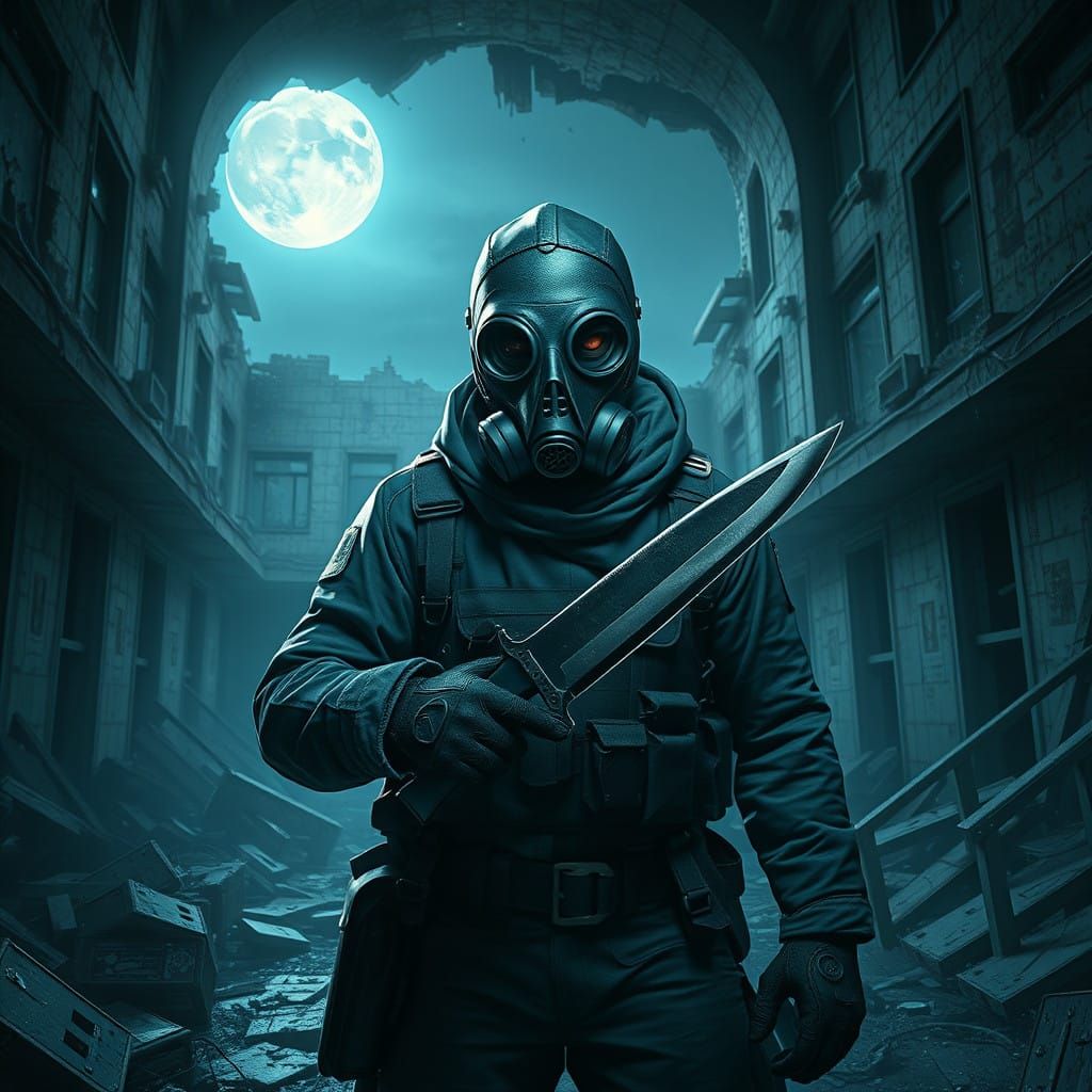 Ethereal Warrior in Ruins of an Abandoned Hospital