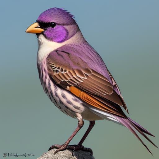 Whimsical Purple Bird with Orange Crest and Yellow Accents