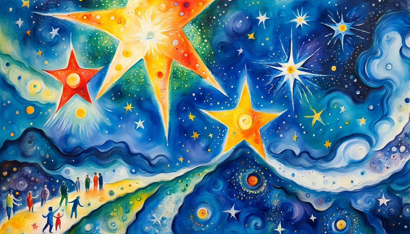 Binary Star System in Impressionist Gouache Style