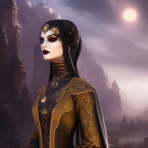 A beautiful medieval female vampire,