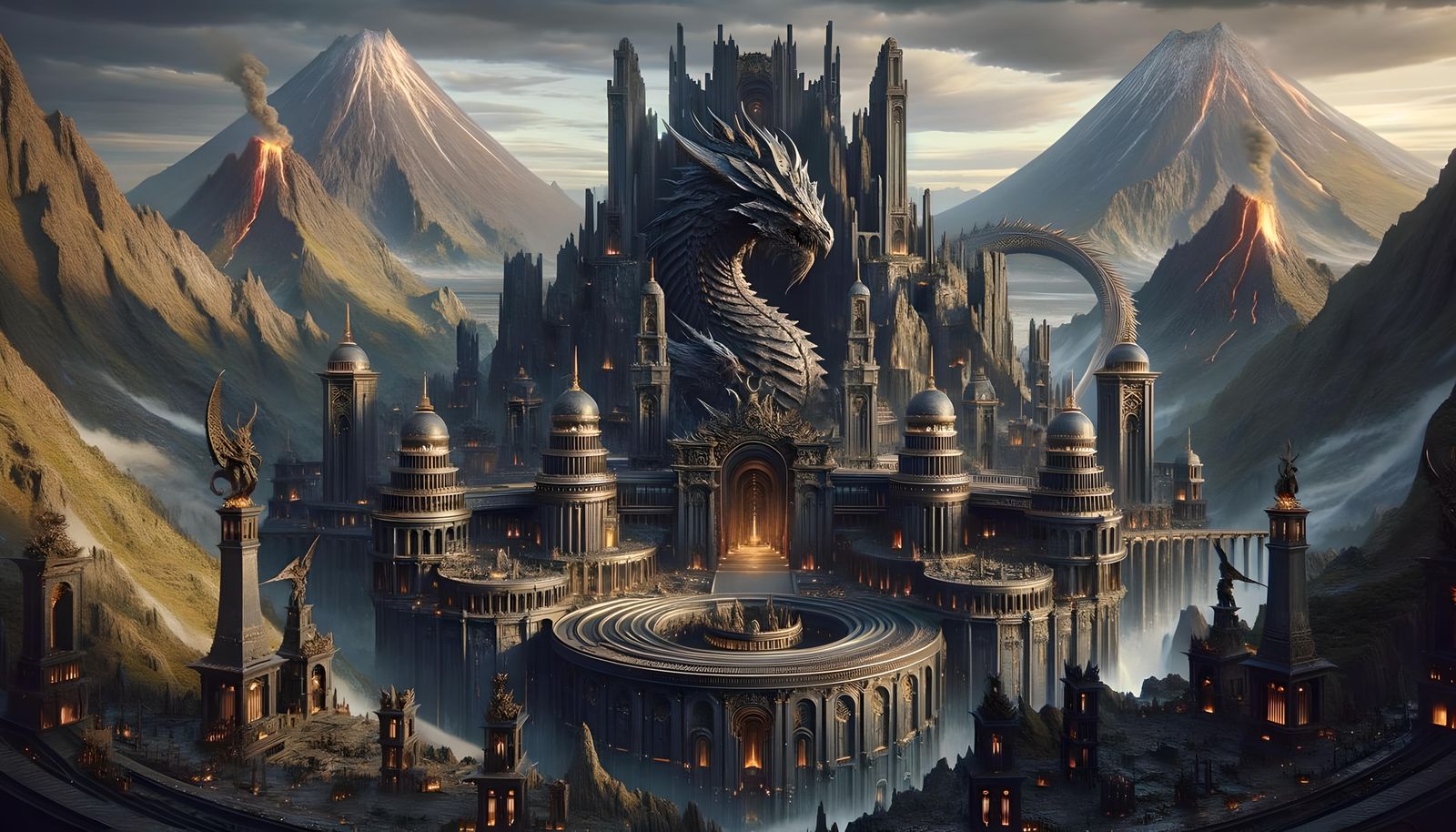Dark Elf City in Volcano, Matte Painting