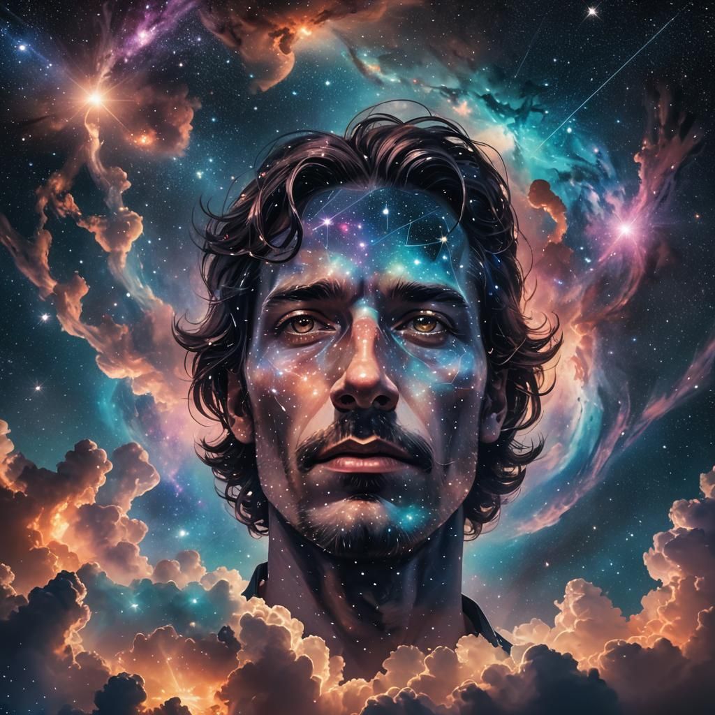 Celestial Face: Shimmering Constellation in Neo-Surreal Styl...