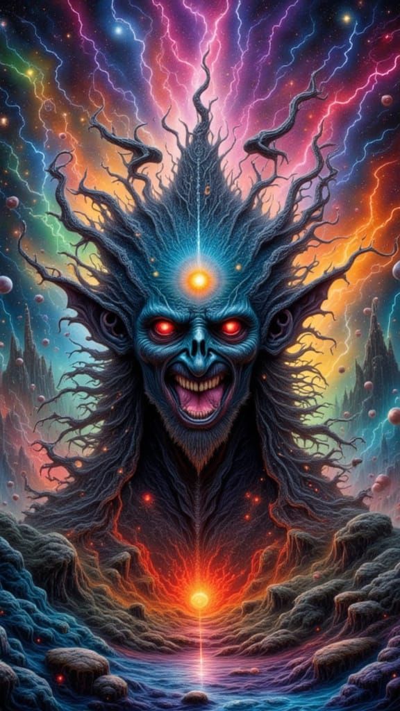 Rainbow Lightning Wizard Casting Spells in Dreamscape