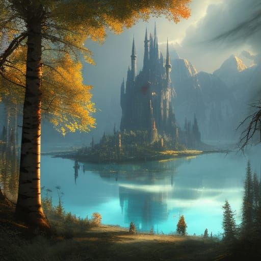 Gothic Castle Stronghold by Turquoise Lake