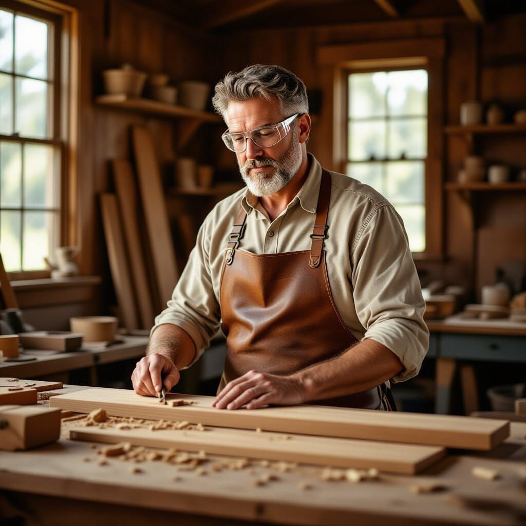 Woodworker in Workshop, Illustration Art Style