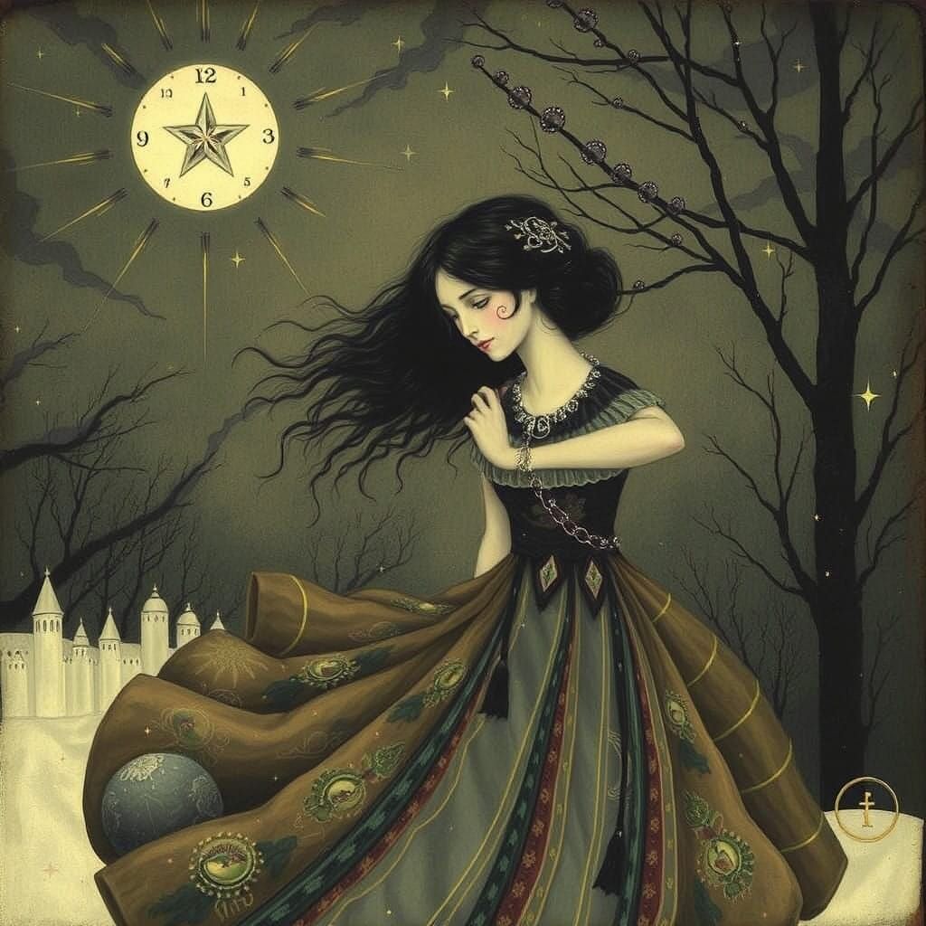 Girl Fleeing a Mansion on Winter Solstice Night