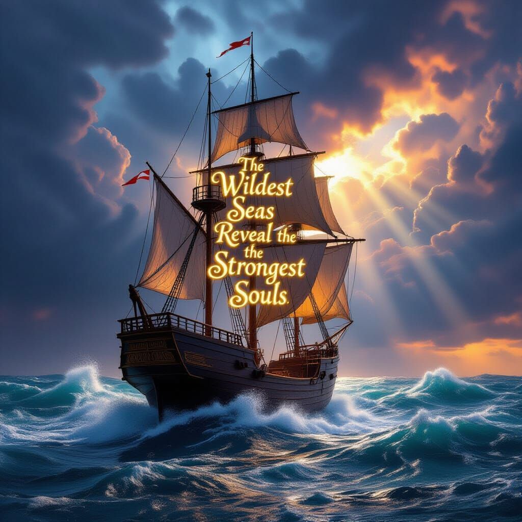 Sailing Ship Battles Stormy Seas Under Dramatic Sky