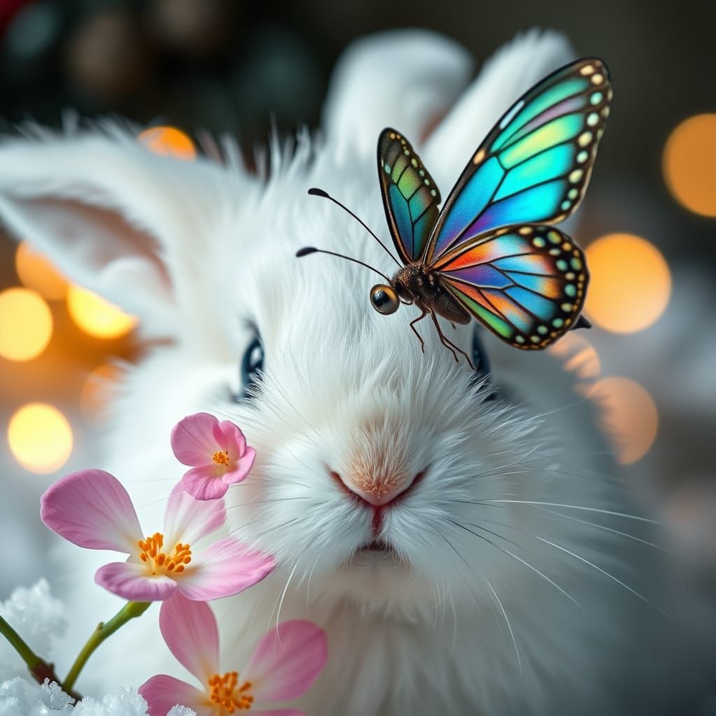Whimsical Winter Wonderland with Snow-White Bunny