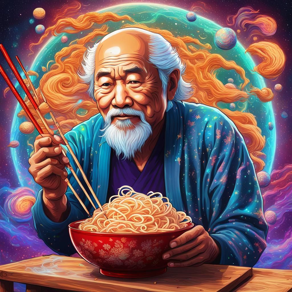 Mr. Miyagi Eating Noodles, Astral Illustration