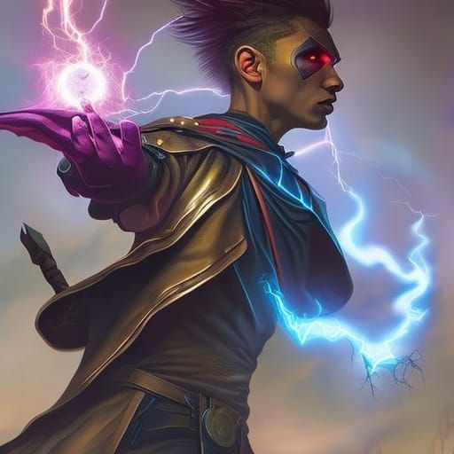 Punk Wizard Conjuring Lightning Ball in Digital Art