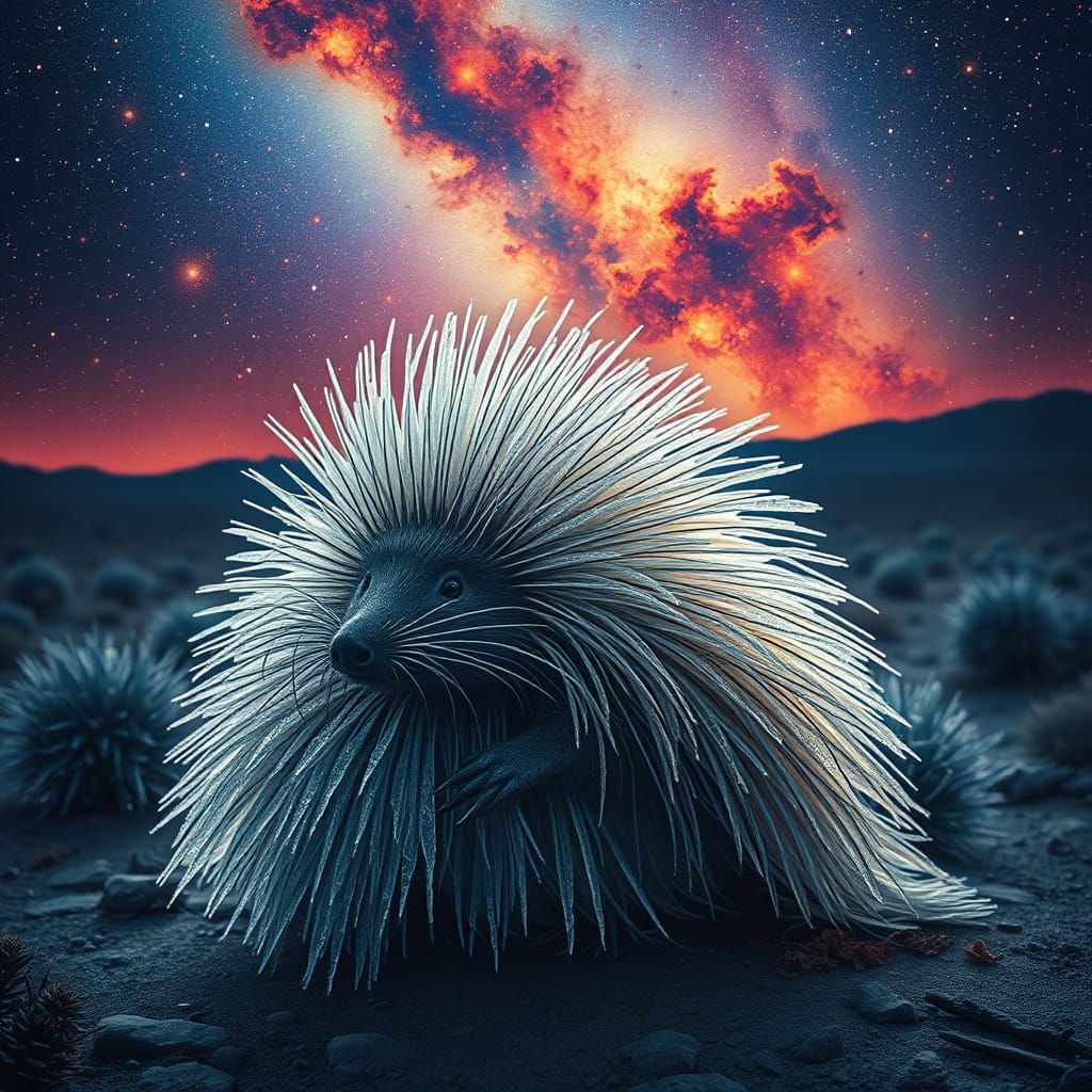 Crystalline Porcupine in Neon Desert Sky