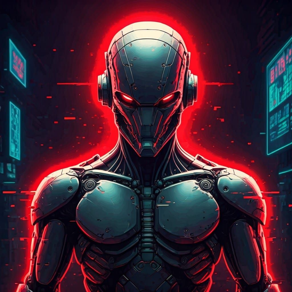 Cyberpunk Cyborg in Digital Turmoil